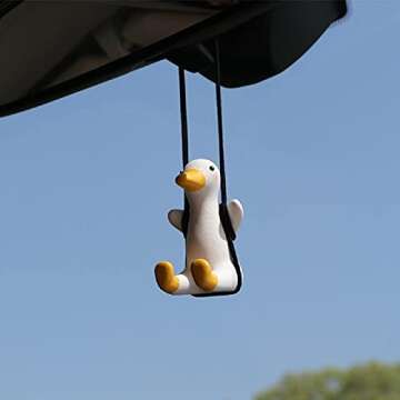 AMIORO Cute Swinging Duck Car Mirror Hanging Accessories Fun Interior Rearview Mirrors Decoration (D...