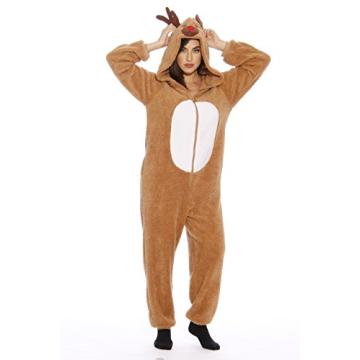 FollowMe Adult Onesie Pajamas – Women’s Reindeer Sherpa, Cozy & Festive