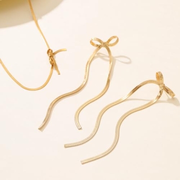 Elegant Bow Dangle Choker Necklace and Earrings Set