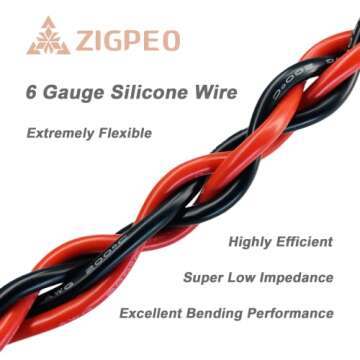 ZIGPEO 6 AWG Silicone Wire 10FT, Extra Flexible 6 Gauge Stranded Copper Wire, High Temp 392℉ 600V ...