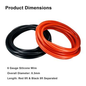 ZIGPEO 6 AWG Silicone Wire 10FT, Extra Flexible 6 Gauge Stranded Copper Wire, High Temp 392℉ 600V - RC, Automotive, Battery | Tinned Copper Conductor - 5FT Red & 5FT Black