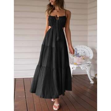 Fisoew Women's Spaghetti Strap Maxi Dress - Chic Boho Style