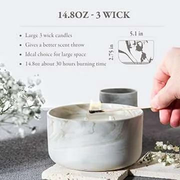 Hidden Label Large Candle,3 Wicks 14.8oz Vanilla Caramel Ceramic Jar Candle,Soy Candles for Home Scented, Candle Gift for Women