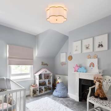 ELYCCUPA Semi-Flush Mount Ceiling Light with Off-White Fabric Drum Flower Shade 3-Light Brass Modern Mini Chandelier for Bedroom Hallway Dining Room Corridor Kitchen, UL Listed