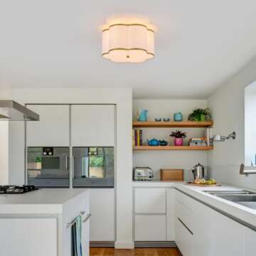 ELYCCUPA Semi-Flush Mount Ceiling Light with Off-White Fabric Drum Flower Shade 3-Light Brass Modern Mini Chandelier for Bedroom Hallway Dining Room Corridor Kitchen, UL Listed