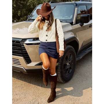 Zhiyouni Women's Cropped Cardigan Sweater Chunky Cable Knit Long Sleeves Button Down Coat(Beige-M)