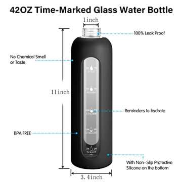 Sursip 42oz Glass Water Bottle - Time Marker & Leak Proof