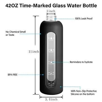 Sursip 42oz Glass Water Bottle - Time Marker & Leak Proof
