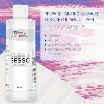U.S. Art Supply Clear Gesso Primer - Non-Toxic 16oz for Artists