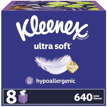 Kleenex Ultra Soft Facial Tissues, 8 Cube Boxes with 80 Tissues Each, 3-Ply, Hyperallergenic