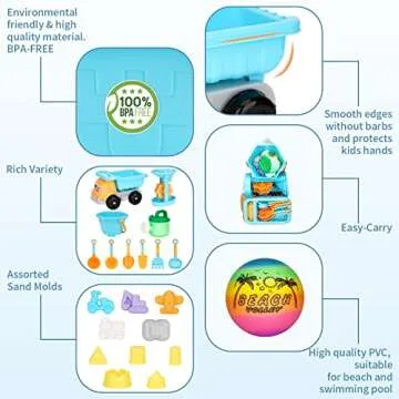 AstarX Sand Toys,30 Pcs Beach Toys for Kids,Beach Ball,Truck,Molds,Beach Tools,Mini Flags,Mesh Bag Include