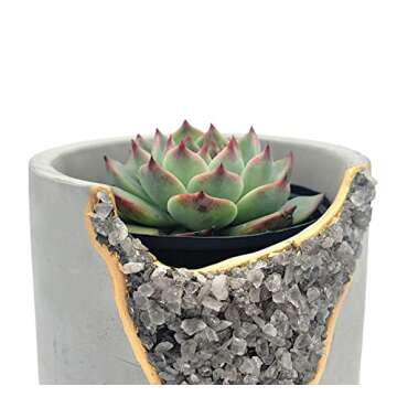 4 Inch Crystal Plant Pot with Saucer - Cement Geode Planter - Concrete Pots for Plants - Modern Succulent Pot Indoor - Unique Air Plant Holder - Candle Holder - Small Plant Home Decor (Smoky Quartz)