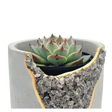 4 Inch Crystal Plant Pot with Saucer - Cement Geode Planter - Concrete Pots for Plants - Modern Succulent Pot Indoor - Unique Air Plant Holder - Candle Holder - Small Plant Home Decor (Smoky Quartz)