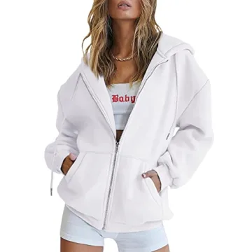 Trendy Queen Womens Zip Up Hoodies Oversized Sweatshirts Fall Fashion Outfits Sweaters Casual Jacket...