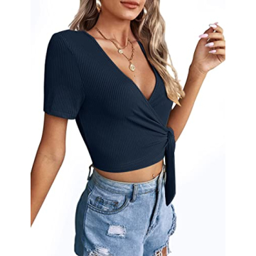 Chic Deep V Neck Cropped Tops for Women - Stylish Summer Wear
