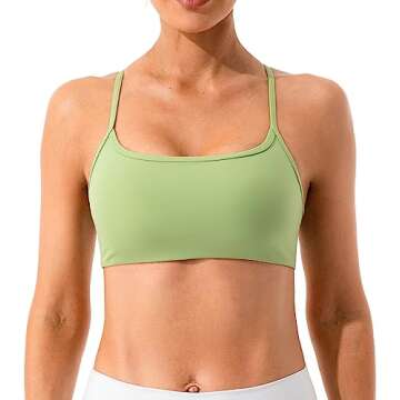 Lavento Women's Open Crisscross Back Sports Bra - Low Impact Spaghetti Strap Yoga Workout Bras (Spring Mint, 4)