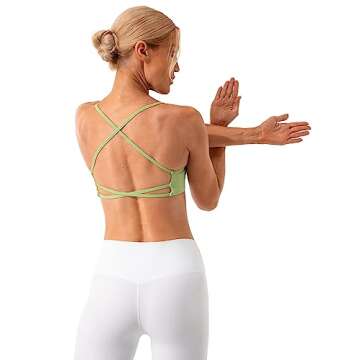 Lavento Women's Open Crisscross Back Sports Bra - Low Impact Spaghetti Strap Yoga Workout Bras (Spring Mint, 4)