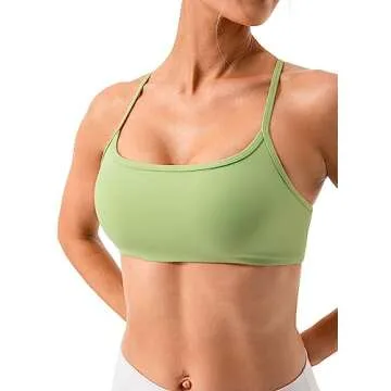 Lavento Women's Open Crisscross Back Sports Bra - Low Impact Spaghetti Strap Yoga Workout Bras (Spring Mint, 4)