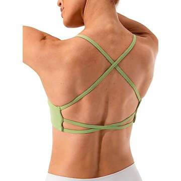Lavento Women's Open Crisscross Back Sports Bra - Low Impact Spaghetti Strap Yoga Workout Bras (Spring Mint, 4)