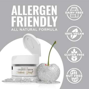 Bakell - Silver Tinker Dust (5g, 1x Jar) Edible Glitter for Food, Desserts, and Beverages!
