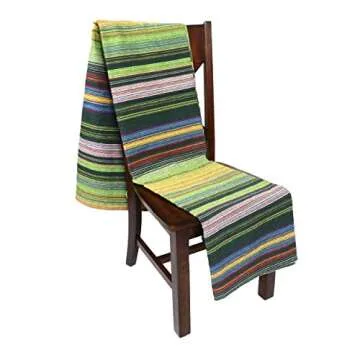 Handwoven Outdoor Yoga Blanket- Outside Patio Throw | Handmade Yoga Mat Beach Blanket Picnic Blanket Decorative Throw | 100 Cotton Outdoor Blanket for Patio Chairs Couch- Green Striped Yoga Mat Size
