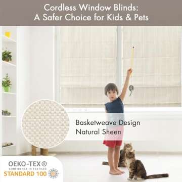 Madison Park Galen Cordless Roman Shades - Fabric Privacy Single Panel Darkening, Energy Efficient, ...