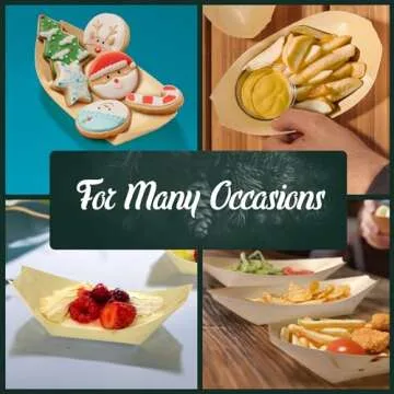BambooMN Disposable Food and Appetizer Wood Boat Dishes - 100 Pack