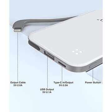 TG90° 4500mah Mini Portable Charger with Built-in Cable, Small Power Bank Portable Cell Phone Charger Compatible with iPhone 13/13 Pro Max/12/12 Pro Max/11/11 Pro Max/X/XS/8/7/6/SE and More