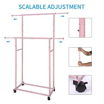 Fishat Pink Double Rod Garment Rack for Clothes Storage