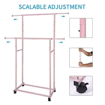 Fishat Pink Double Rod Garment Rack for Clothes Storage