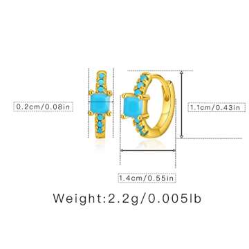 Turquoise Huggie Hoop Earrings for Women Gold 18K Real Plated Small Turquoise Hoops Earrings Gold Pi...