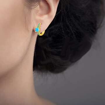 Turquoise Huggie Hoop Earrings for Women Gold 18K Real Plated Small Turquoise Hoops Earrings Gold Piercing Earring Christmas Birthday Gifts for Women