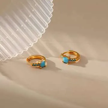 Turquoise Huggie Hoop Earrings for Women Gold 18K Real Plated Small Turquoise Hoops Earrings Gold Piercing Earring Christmas Birthday Gifts for Women