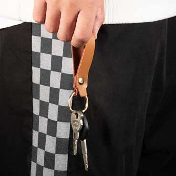 Zafolia Genuine Leather Keychain for Car Home Key Ring Strap Holder Lanyard Women Men (black)