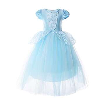 JerrisApparel Girls Princess Costume Puff Sleeve Fancy Birthday Party Dress up (2T, Blue with Access...