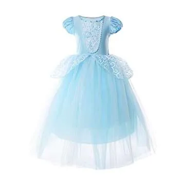 JerrisApparel Girls Princess Costume Puff Sleeve Fancy Birthday Party Dress up (2T, Blue with Access...