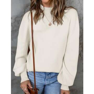 ZESICA Women's Casual Turtleneck Long Lantern Sleeve Oversized Ribbed Knit Pullover Sweater Jumper T...