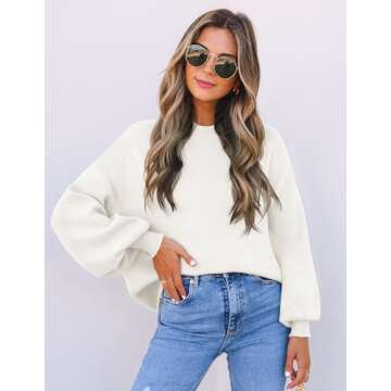 Stylish ZESICA Women's Turtleneck Lantern Sleeve Sweater