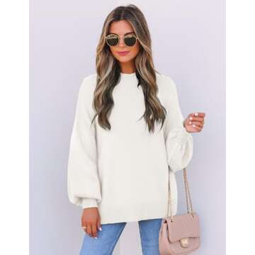 Stylish ZESICA Women's Turtleneck Lantern Sleeve Sweater