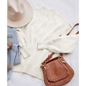 Stylish ZESICA Women's Turtleneck Lantern Sleeve Sweater