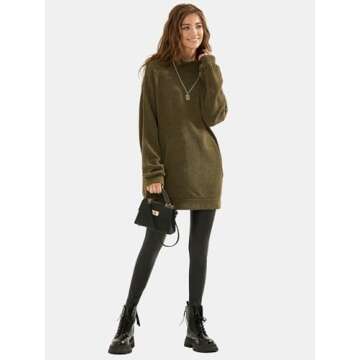 EXLURA Womens Casual Oversized Long Sleeve Sweater Dress with Pocket Loose Fit Knit Fall Winter Long Pullover Sweater Tunic Army Green