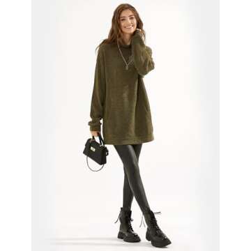 EXLURA Womens Casual Oversized Long Sleeve Sweater Dress with Pocket Loose Fit Knit Fall Winter Long Pullover Sweater Tunic Army Green