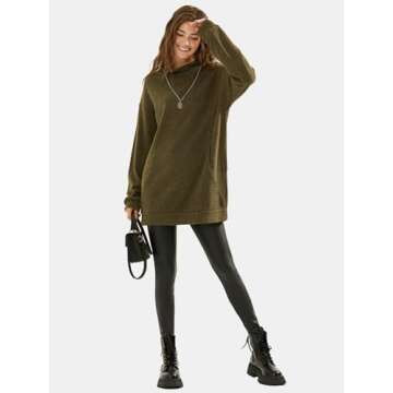 EXLURA Womens Casual Oversized Long Sleeve Sweater Dress with Pocket Loose Fit Knit Fall Winter Long Pullover Sweater Tunic Army Green