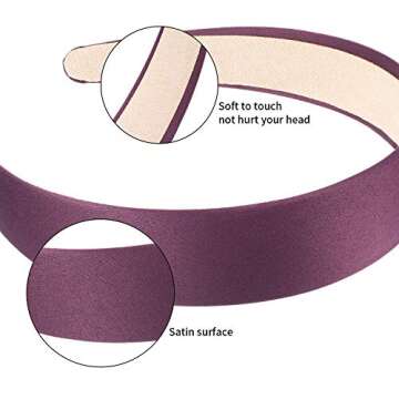 Blulu 8 Pcs Satin Headbands Bulk 1 Inch Wide Hard Headband Anti-slip Hairbands Plain Ribbon Comfortable Hair Accessories for Women Ladies Girls DIY Craft(Multicolor)