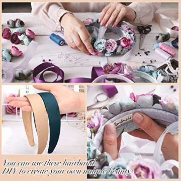 Blulu 8 Pcs Satin Headbands Bulk 1 Inch Wide Hard Headband Anti-slip Hairbands Plain Ribbon Comfortable Hair Accessories for Women Ladies Girls DIY Craft(Multicolor)