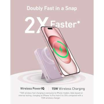 Anker MagGo Power Bank, Qi2 Certified 15W Fast MagSafe Compatible Mobile Charger, 10,000mAh Battery, Smart Display & Foldable Stand, for iPhone 15/14/13/12, Includes USB-C Cable