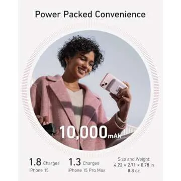 Anker MagGo Power Bank, Qi2 Certified 15W Fast MagSafe Compatible Mobile Charger, 10,000mAh Battery, Smart Display & Foldable Stand, for iPhone 15/14/13/12, Includes USB-C Cable