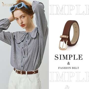 JASGOOD Women Leather Belt Gold Buckle Ladies Elegant Faux Leather Waist Belt for Jeans Pants