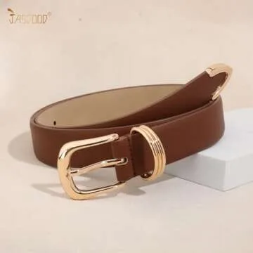 JASGOOD Women Leather Belt Gold Buckle Ladies Elegant Faux Leather Waist Belt for Jeans Pants
