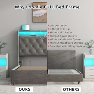 Loomie Full Bed Frame with LED Lights & Storage